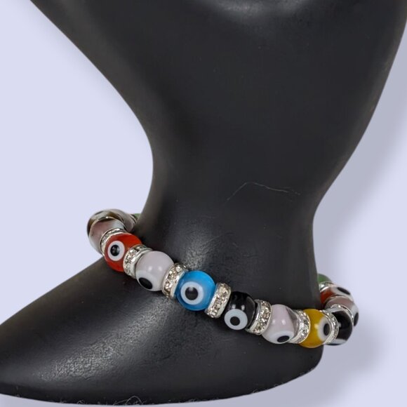Colourful Glass Eye Beaded Stretch Bracelet - Picture 3 of 4